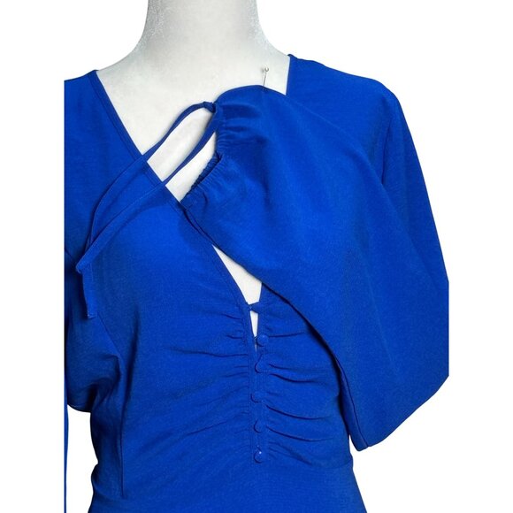 NEW Lulus Womens Royal Blue Long Sleeve Ruched V-Neck Dress Sz XL Summer Stretch - Picture 4 of 13